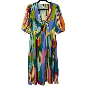 CROSBY by Mollie Burch Emilie Dress SMALL Color Fields Cutout Tie NWT
